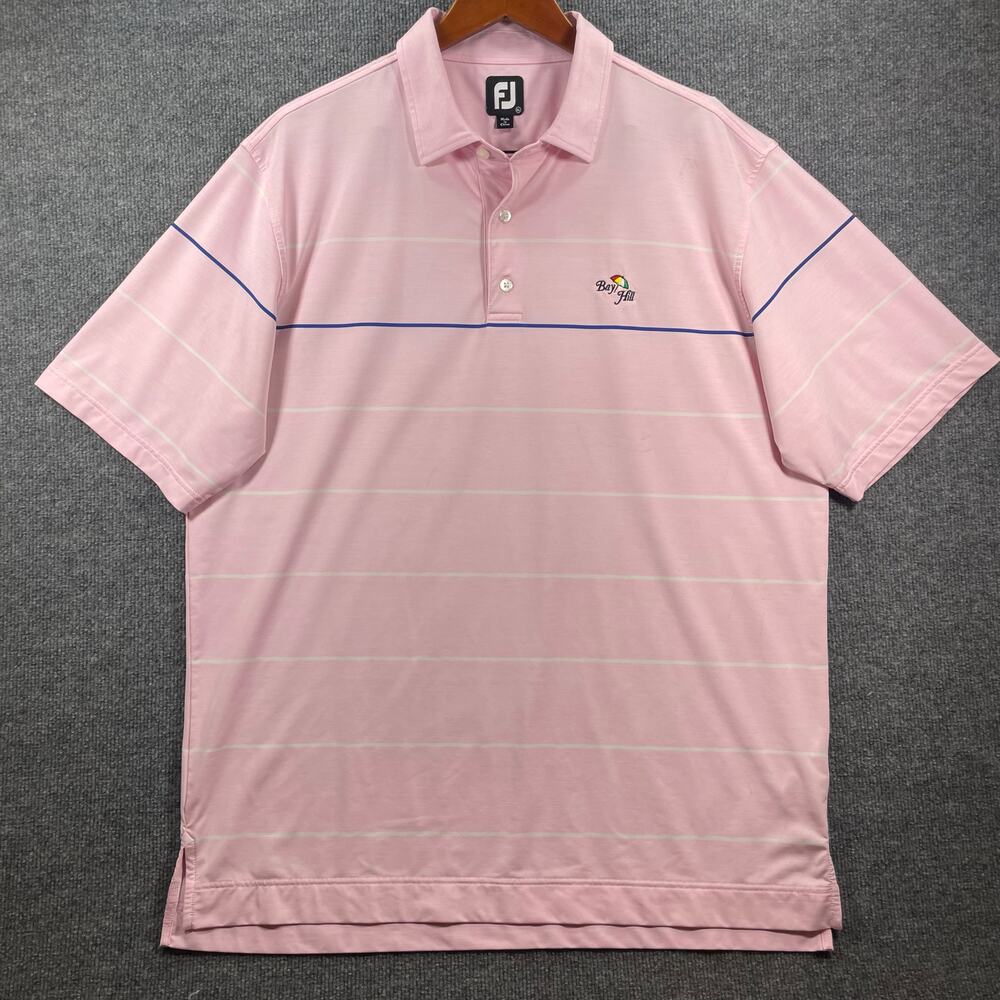 FootJoy Golf Polo Shirt Men's XL Pink/Blue Striped Bay Hill Polo Shirt READ